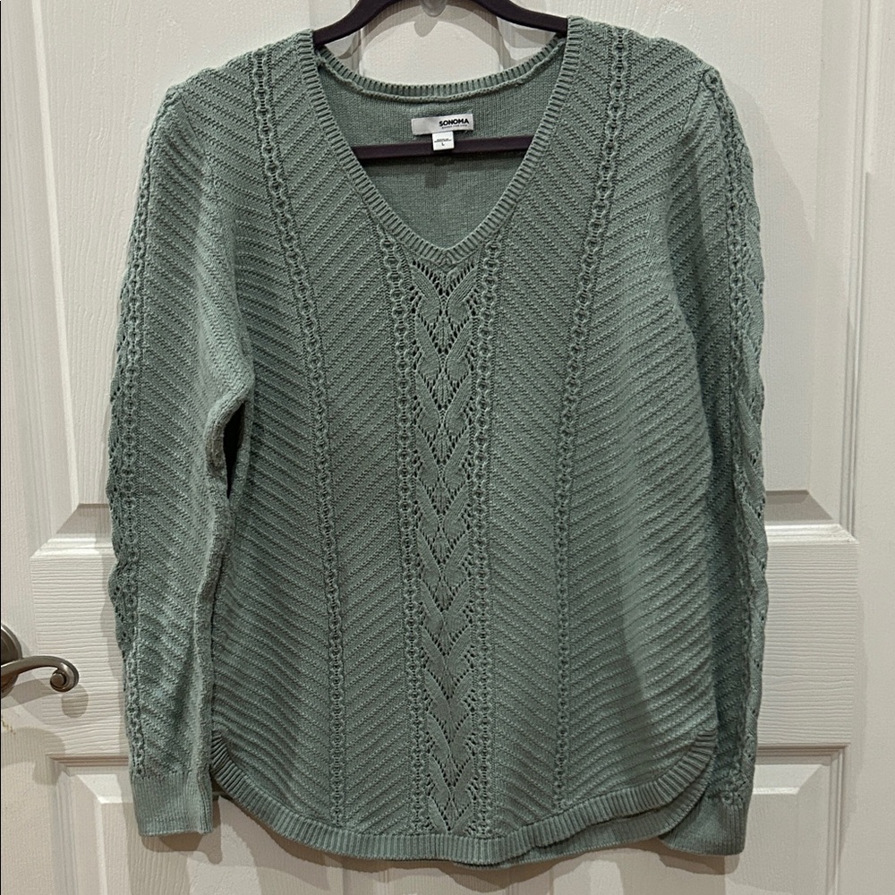 Sonoma Women's V-Neck Cable Knit Sweater Large L